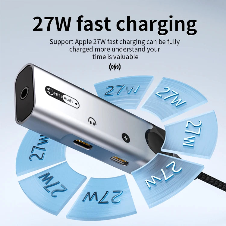 JMT-464266 8-Pin to 3.5mm Audio Charging Adapter - 3-in-1 Headphone and Audio Converter