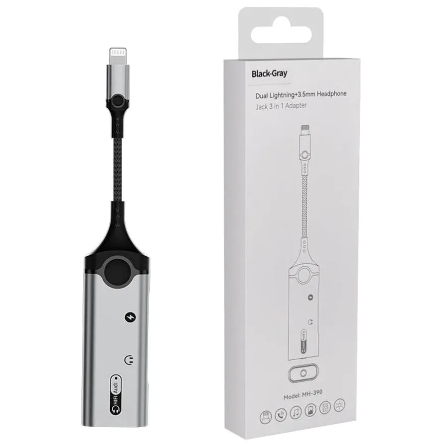 JMT-464266 8-Pin to 3.5mm Audio Charging Adapter - 3-in-1 Headphone and Audio Converter