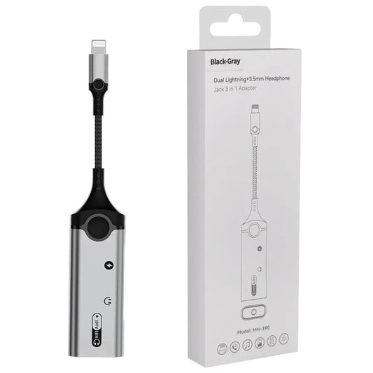 JMT-464266 8-Pin to 3.5mm Audio Charging Adapter - 3-in-1 Headphone and Audio Converter