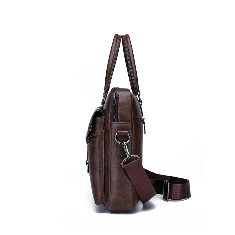 JMT-464266 Leather Laptop Briefcase with Shoulder Strap - Portable Crossbody Messenger Bag