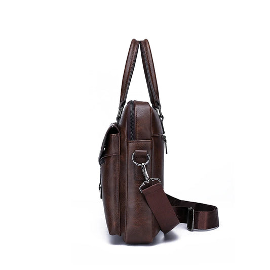 JMT-464266 Leather Laptop Briefcase with Shoulder Strap - Portable Crossbody Messenger Bag