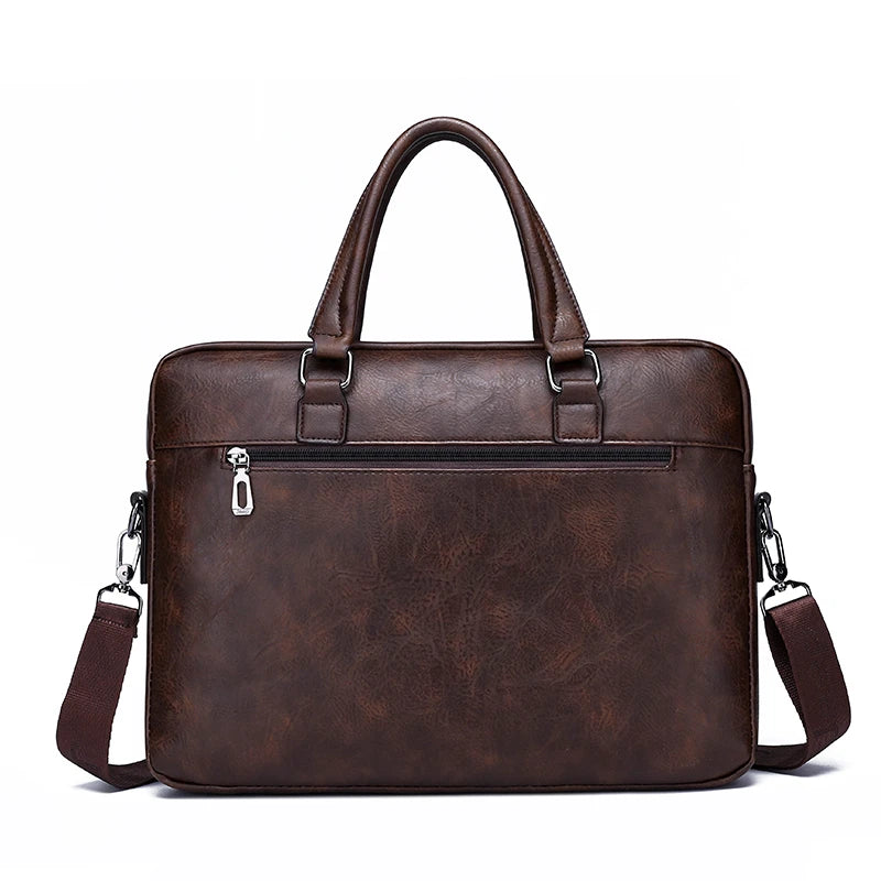 JMT-464266 Leather Laptop Briefcase with Shoulder Strap - Portable Crossbody Messenger Bag