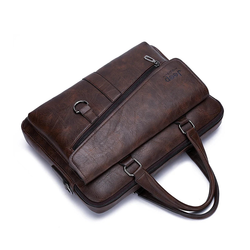JMT-464266 Leather Laptop Briefcase with Shoulder Strap - Portable Crossbody Messenger Bag