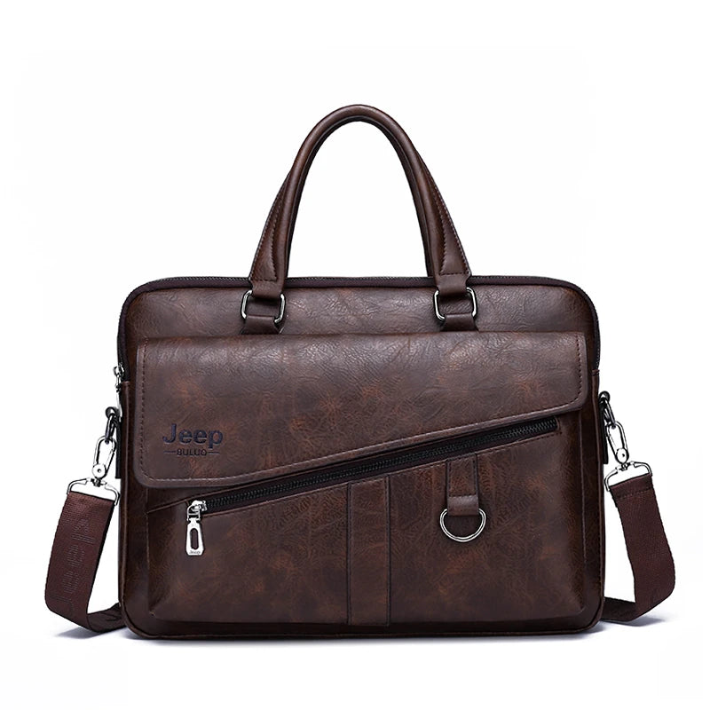 JMT-464266 Leather Laptop Briefcase with Shoulder Strap - Portable Crossbody Messenger Bag
