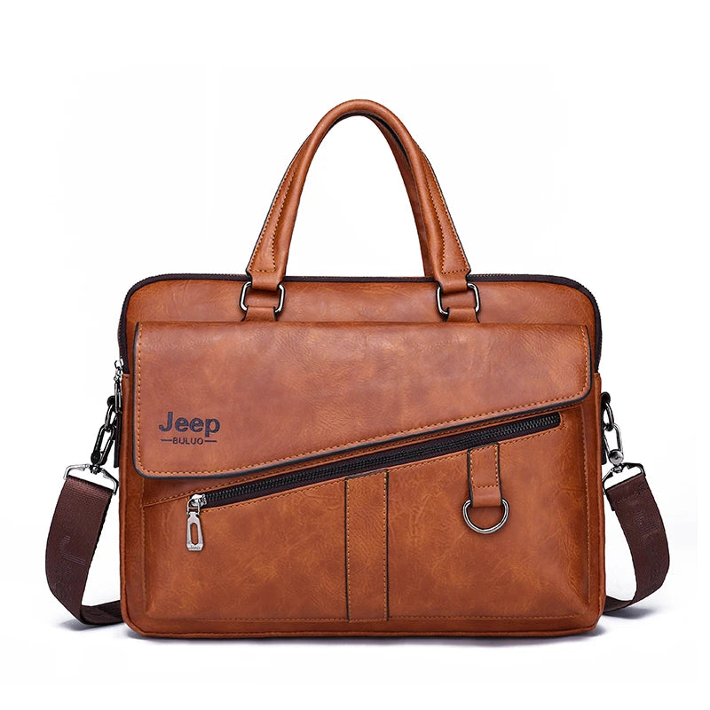 JMT-464266 Leather Laptop Briefcase with Shoulder Strap - Portable Crossbody Messenger Bag