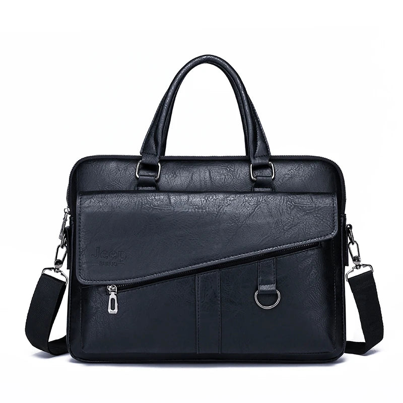 JMT-464266 Leather Laptop Briefcase with Shoulder Strap - Portable Crossbody Messenger Bag