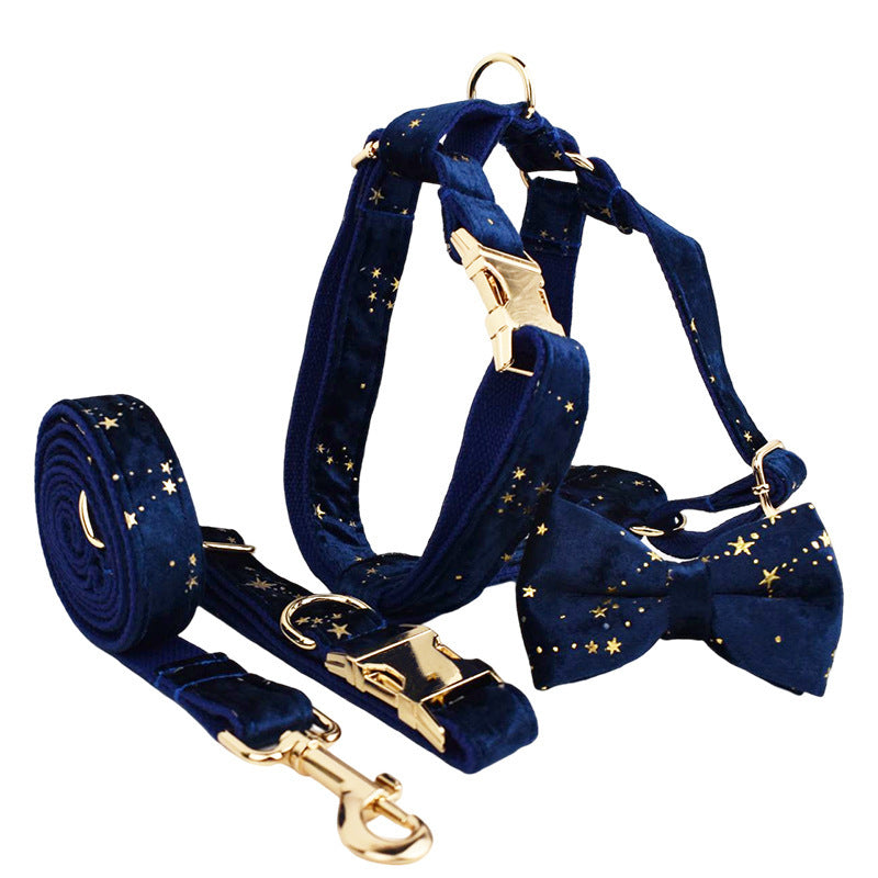 JMT-464778 Velvet Fabric Adjustable Dog Collar with Accessories and Leash