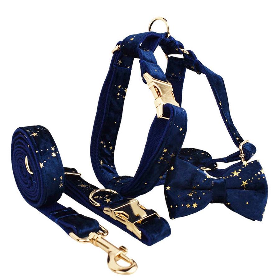 JMT-464778 Velvet Fabric Adjustable Dog Collar with Accessories and Leash