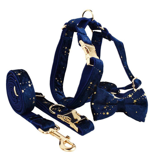 JMT-464778 Velvet Fabric Adjustable Dog Collar with Accessories and Leash