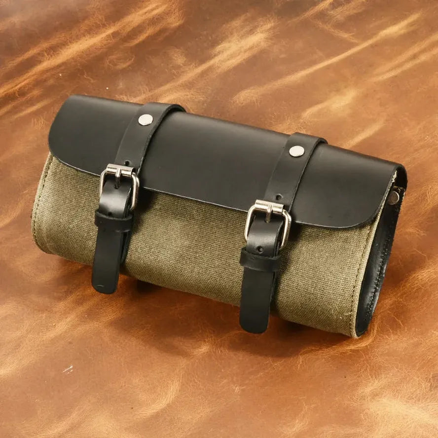 JMT-464970 Classic Canvas Leather Saddle Bag for Motorcycle Travel with Waterproof Waxed Twill and Versatile Messenger Design