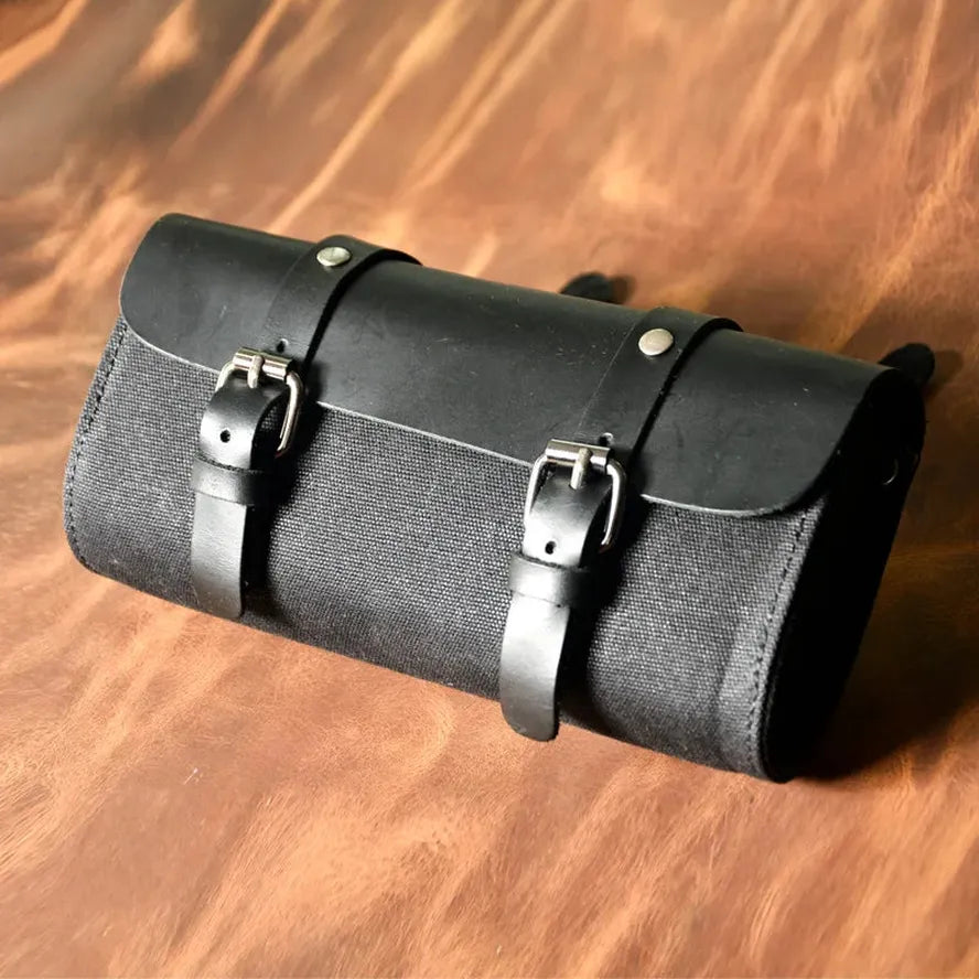 JMT-464970 Classic Canvas Leather Saddle Bag for Motorcycle Travel with Waterproof Waxed Twill and Versatile Messenger Design