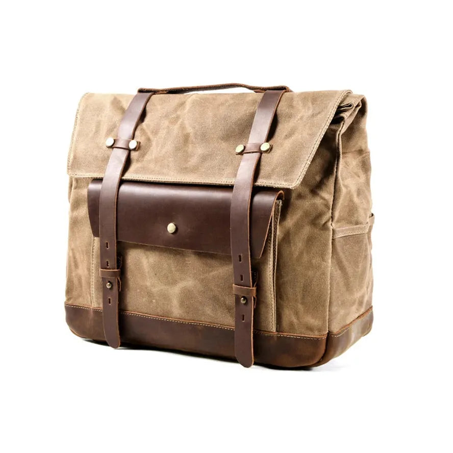 JMT-464970 Classic Canvas Leather Saddle Bag for Motorcycle Travel with Waterproof Waxed Twill and Versatile Messenger Design