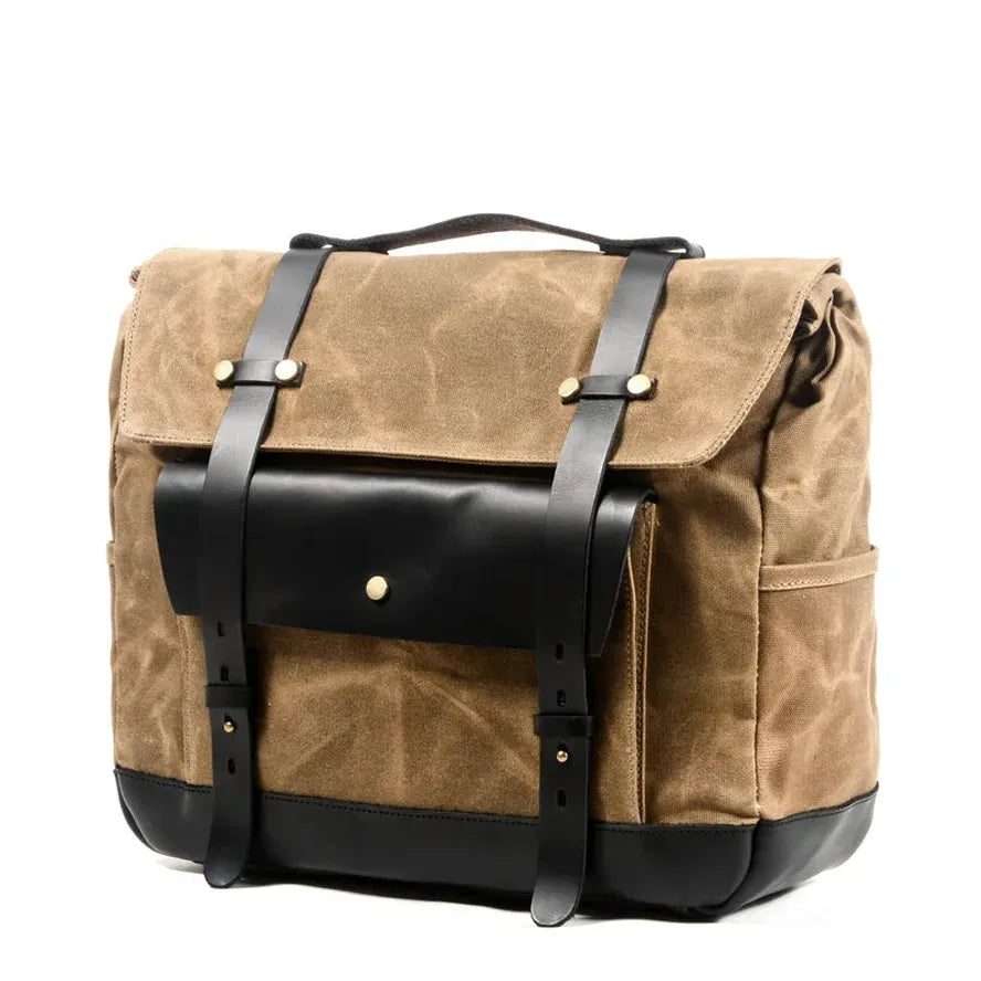 JMT-464970 Classic Canvas Leather Saddle Bag for Motorcycle Travel with Waterproof Waxed Twill and Versatile Messenger Design