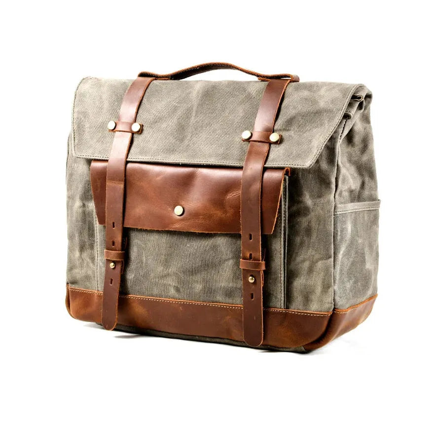 JMT-464970 Classic Canvas Leather Saddle Bag for Motorcycle Travel with Waterproof Waxed Twill and Versatile Messenger Design