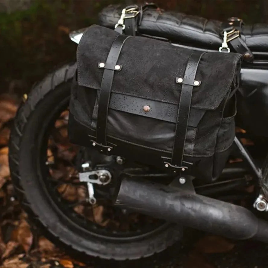 JMT-464970 Classic Canvas Leather Saddle Bag for Motorcycle Travel with Waterproof Waxed Twill and Versatile Messenger Design