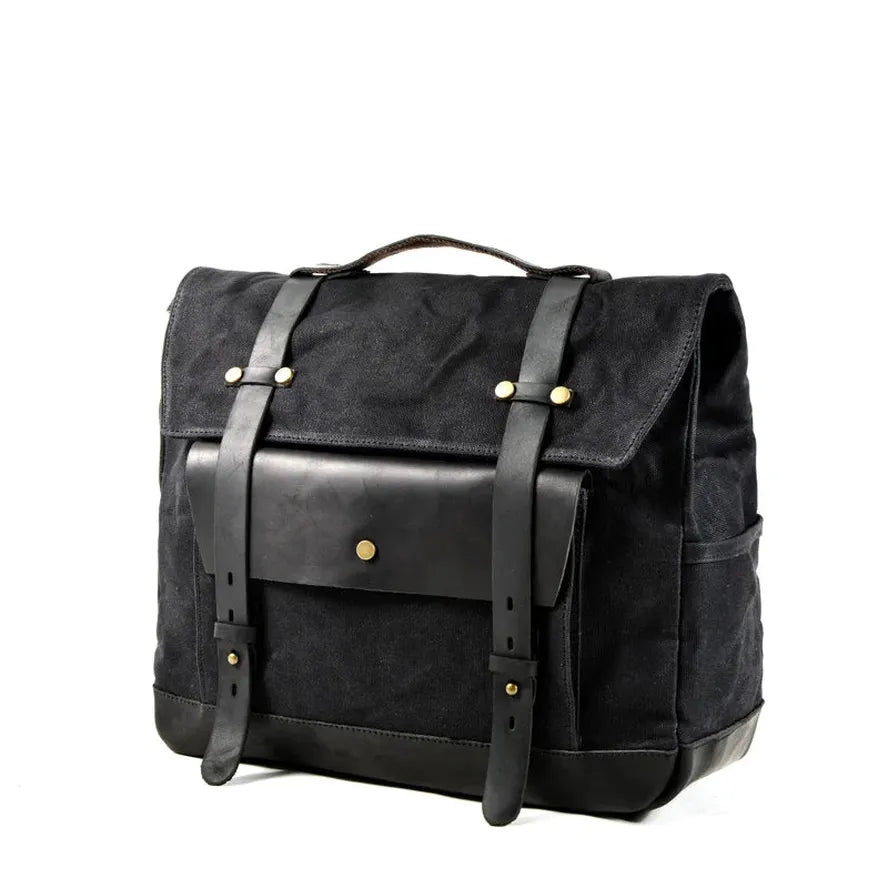 JMT-464970 Classic Canvas Leather Saddle Bag for Motorcycle Travel with Waterproof Waxed Twill and Versatile Messenger Design