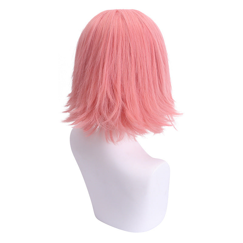 JMT-464970 Gray-Pink Short Anime Wig in High Temperature Fiber - 30cm, Anti-Curl Design