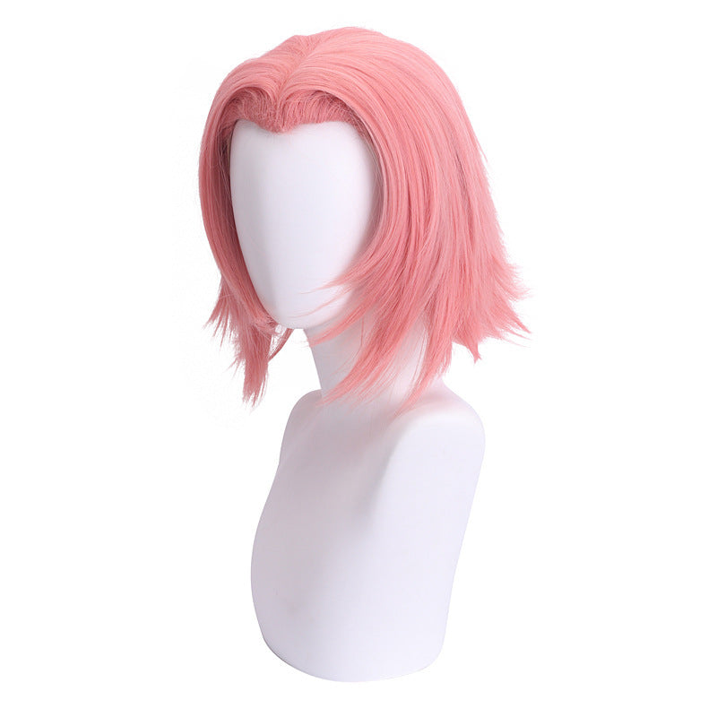 JMT-464970 Gray-Pink Short Anime Wig in High Temperature Fiber - 30cm, Anti-Curl Design