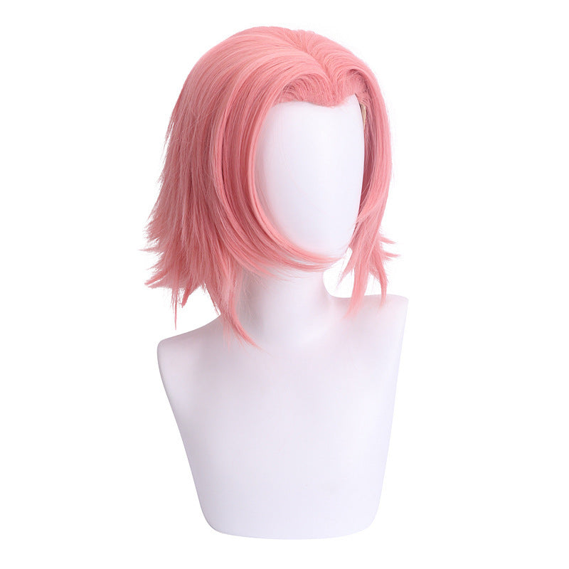 JMT-464970 Gray-Pink Short Anime Wig in High Temperature Fiber - 30cm, Anti-Curl Design
