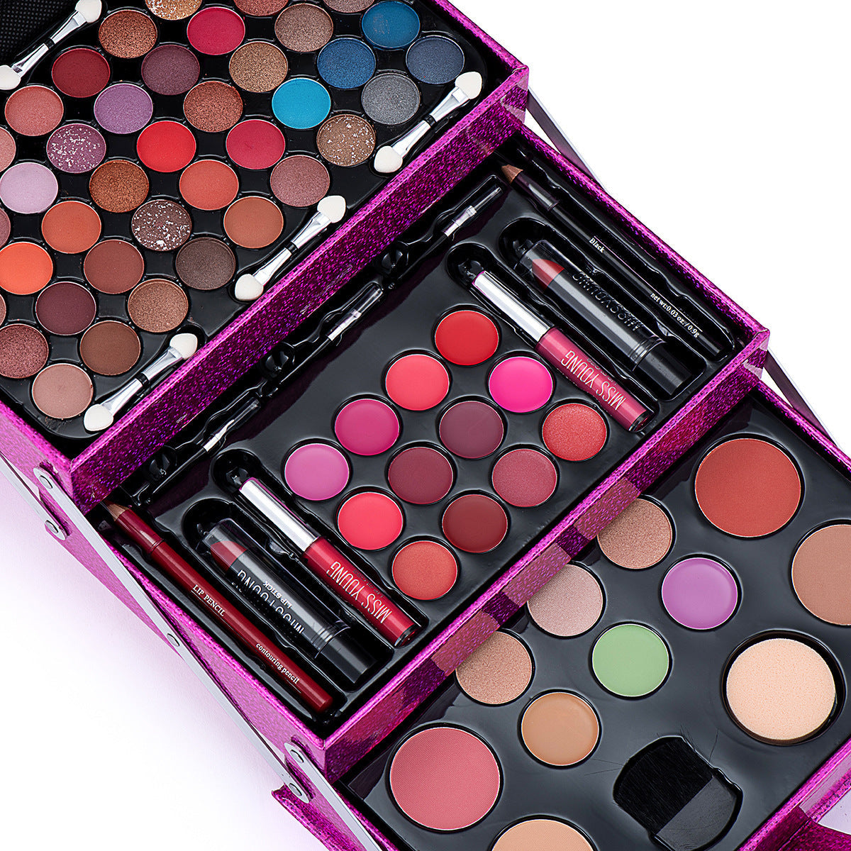 JMT-466186 Cosmetic Set with Eyeshadow Palette, Lipstick, Lip Gloss, and Blush in Pink and Rose Red Shades