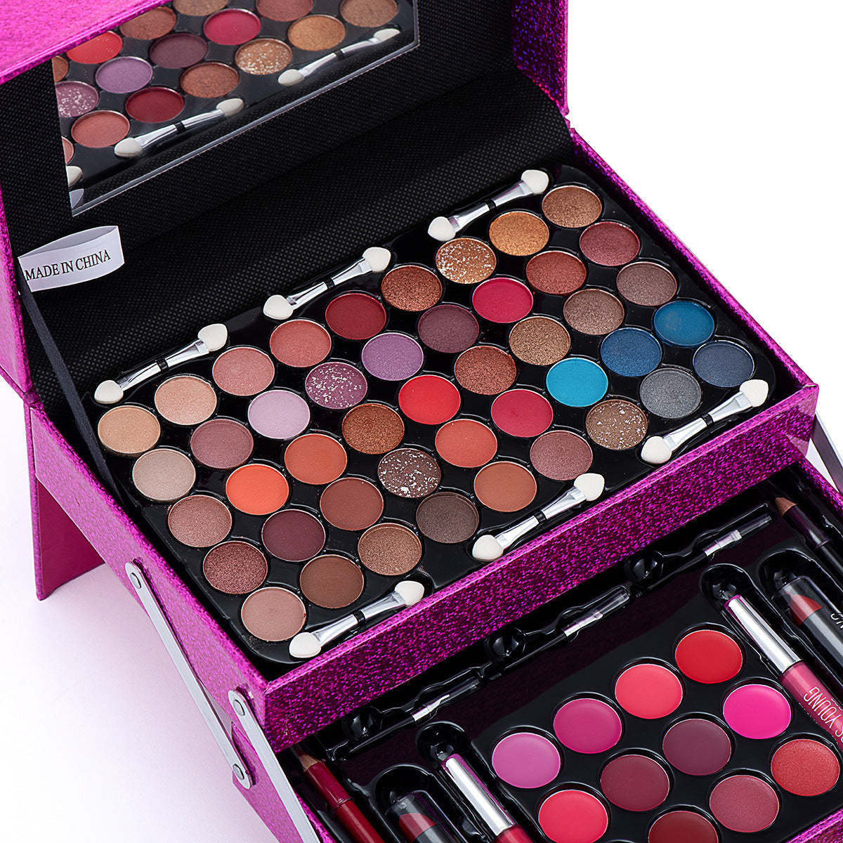 JMT-466186 Cosmetic Set with Eyeshadow Palette, Lipstick, Lip Gloss, and Blush in Pink and Rose Red Shades