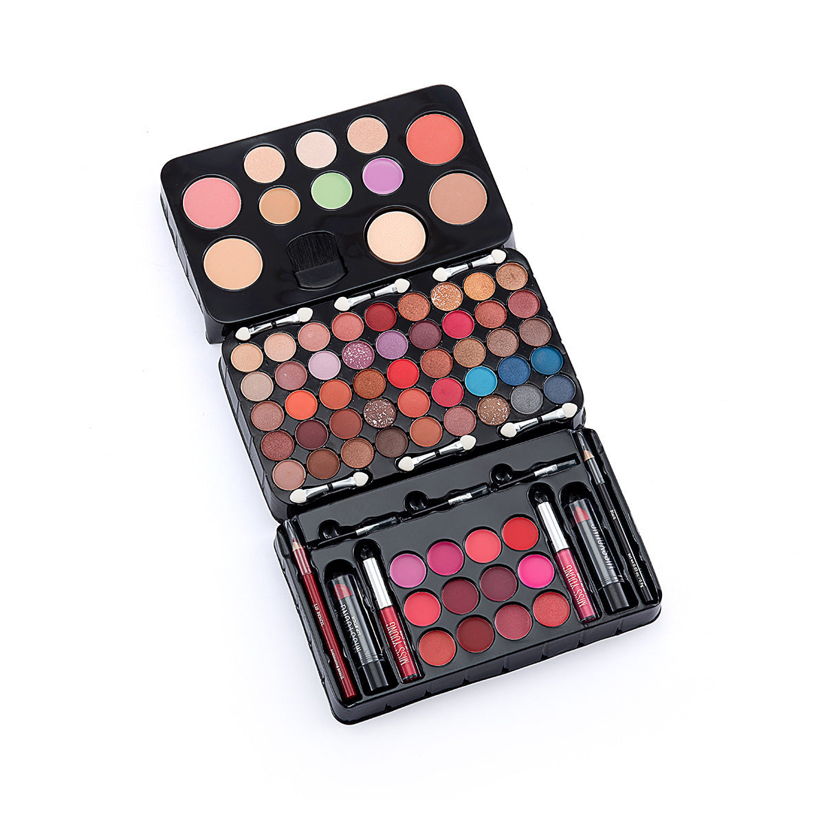 JMT-466186 Cosmetic Set with Eyeshadow Palette, Lipstick, Lip Gloss, and Blush in Pink and Rose Red Shades