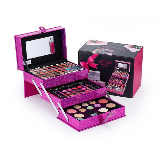 JMT-466186 Cosmetic Set with Eyeshadow Palette, Lipstick, Lip Gloss, and Blush in Pink and Rose Red Shades