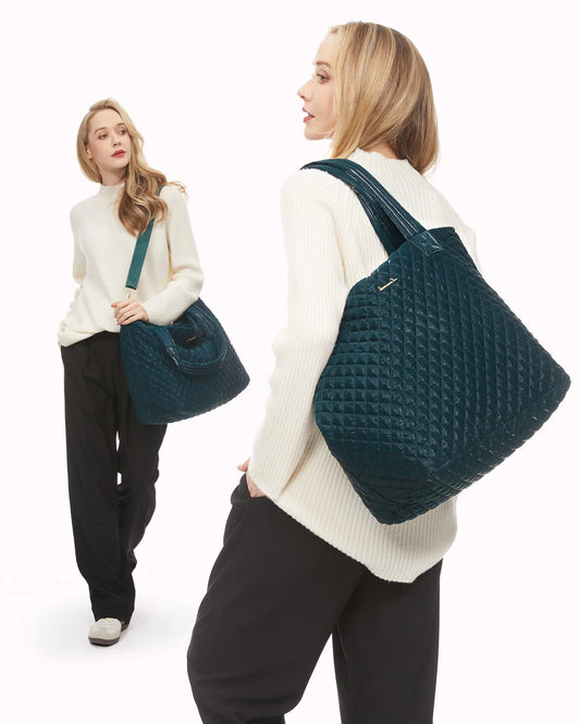 JMT-466570 Lightweight 50L Quilted Tote Bag for Women - Stylish Puffer Shoulder Handbag for Travel & Weekend Use