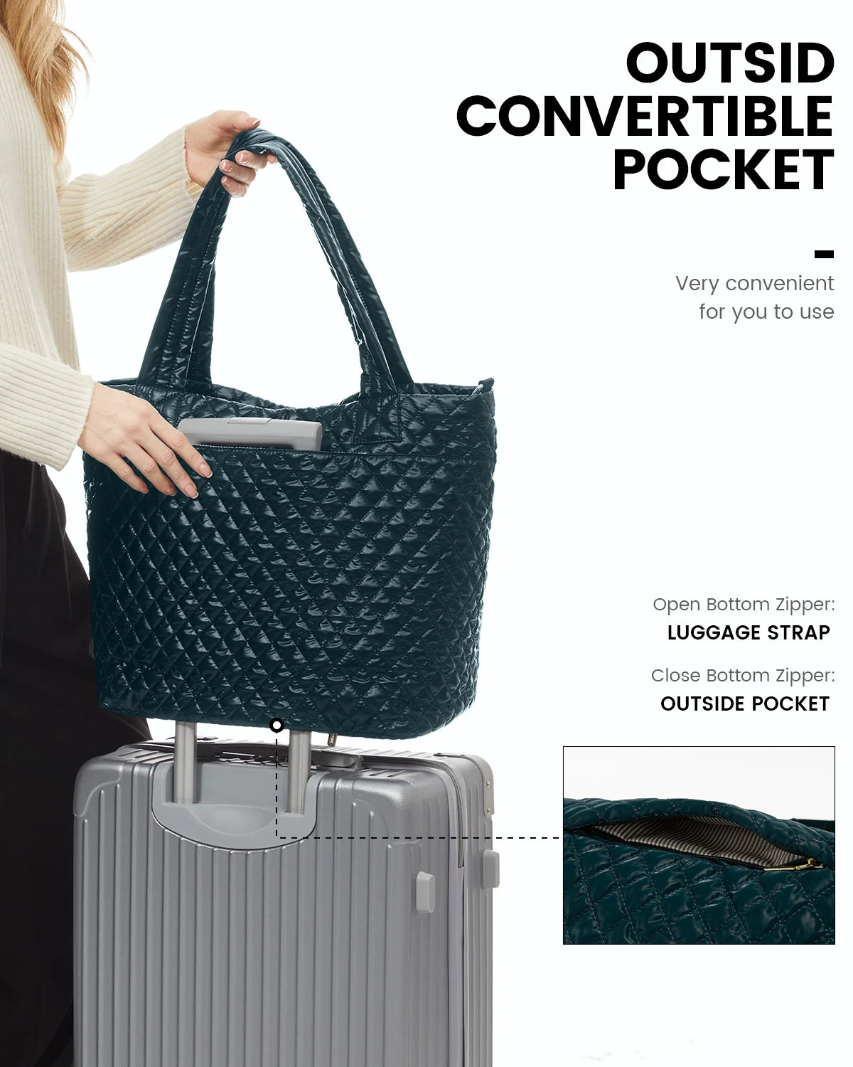 JMT-466570 Lightweight 50L Quilted Tote Bag for Women - Stylish Puffer Shoulder Handbag for Travel & Weekend Use
