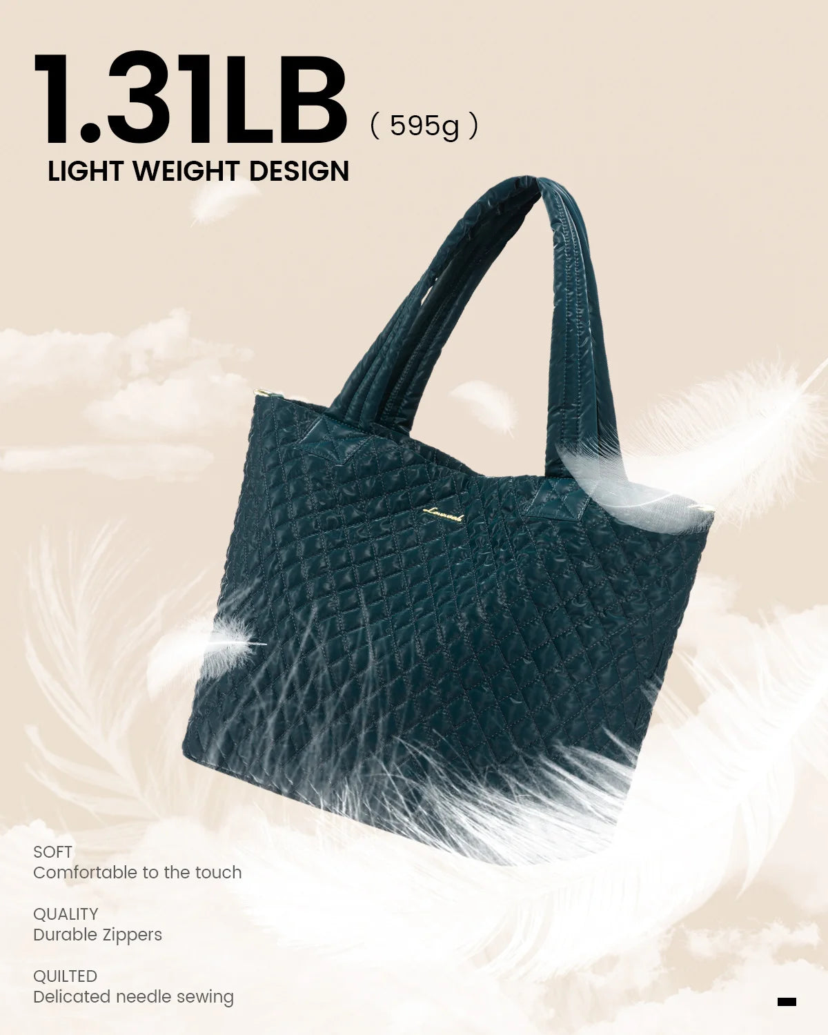 JMT-466570 Lightweight 50L Quilted Tote Bag for Women - Stylish Puffer Shoulder Handbag for Travel & Weekend Use