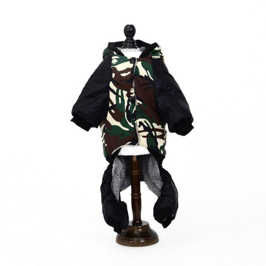 JMT-467530 Camouflage Hooded Cotton Jacket for Dogs - Polyester & Arctic Velvet with Fleece Lining