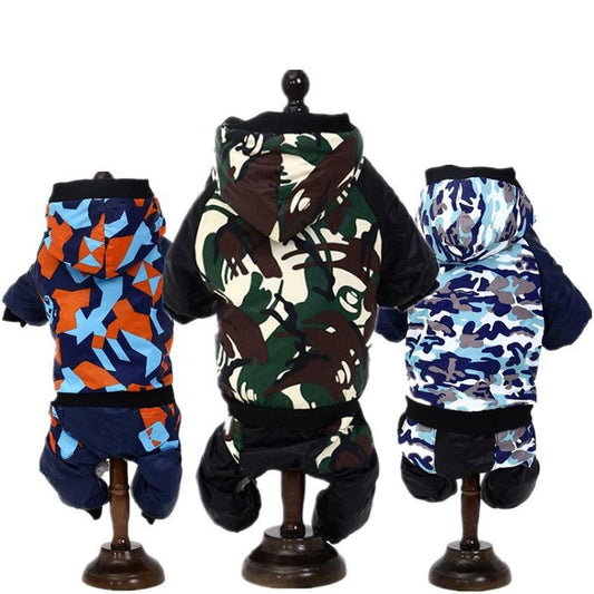 JMT-467530 Camouflage Hooded Cotton Jacket for Dogs - Polyester & Arctic Velvet with Fleece Lining
