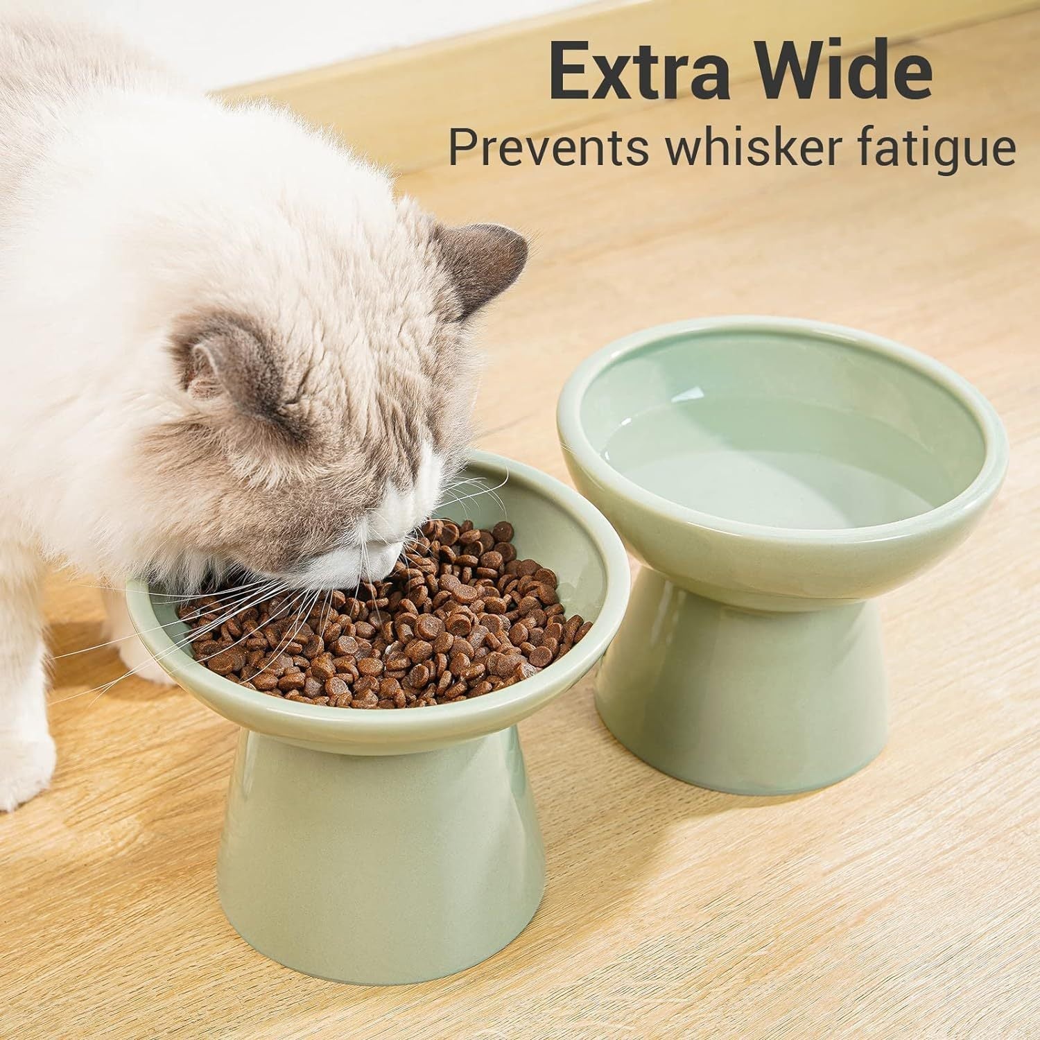 JMT-467722 Elevated Ceramic Cat Food Bowl Set for Comfort and Digestion – Whisker-Friendly Design, Easy to Clean