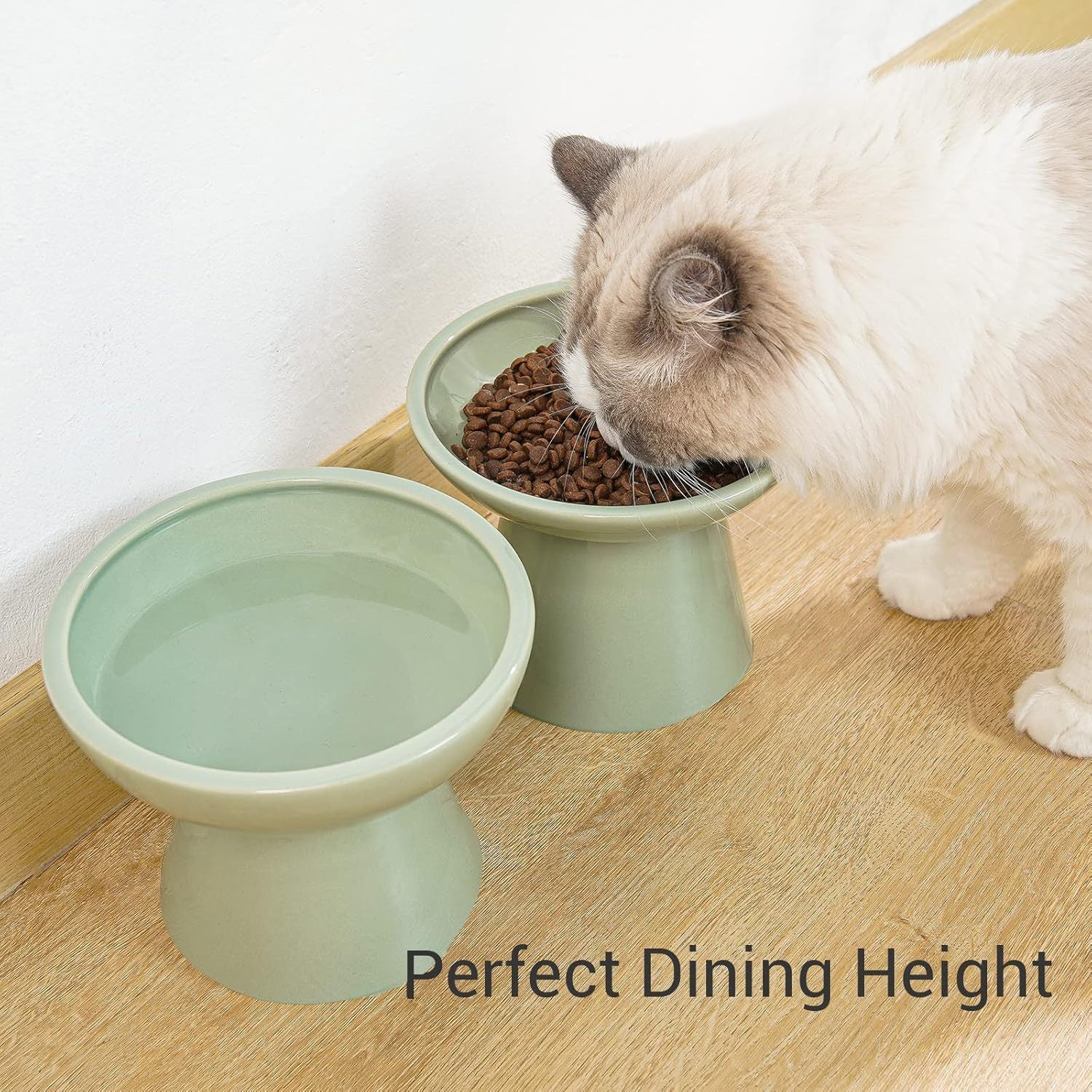 JMT-467722 Elevated Ceramic Cat Food Bowl Set for Comfort and Digestion – Whisker-Friendly Design, Easy to Clean