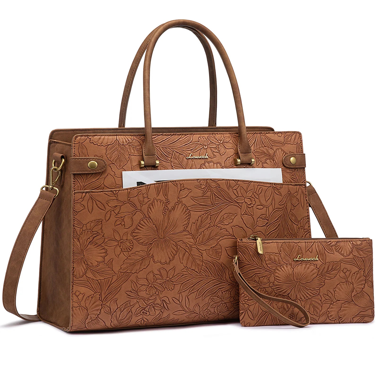 JMT-467722 Large Leather Work Tote for Women, Fits 15.6-17 Inch Laptops, Office Handbag and Briefcase
