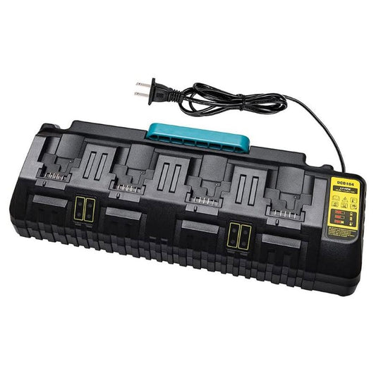 JMT-468234 Four-Port Fast Charger for DCB104 Electric Tool Batteries, 100V-240V Input, 14.4V-18V Output, 12A Total Capacity, Built-In Safety Features