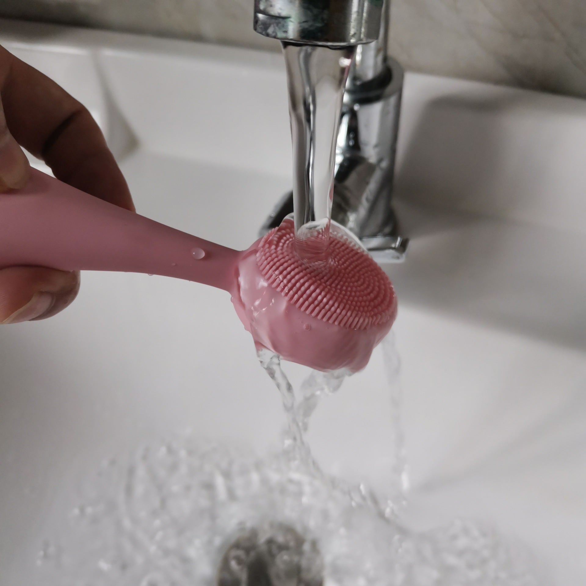 JMT-468298 Double Contact Basic Cleansing Jade Tool for Gentle Facial Cleansing - Pink