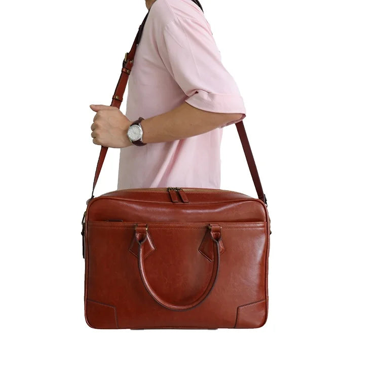 JMT-468874 Men's Leather Laptop Briefcase for Business and Work Use