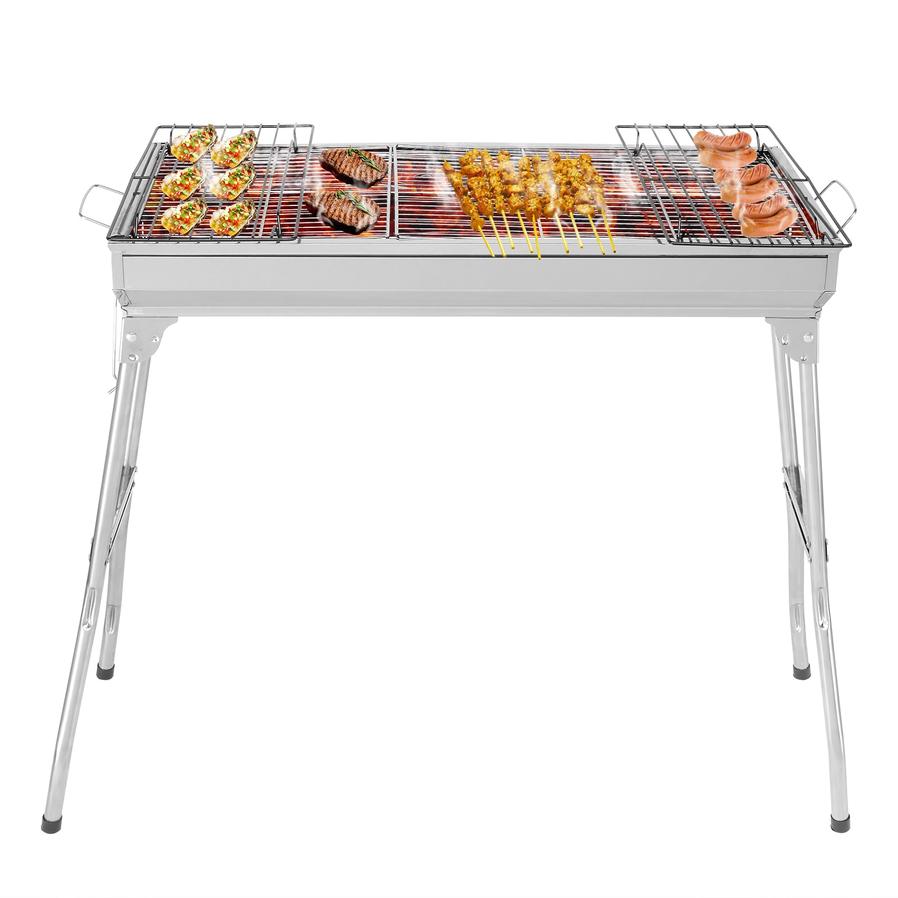 JMT-468938 Silver Stainless Steel Barbecue Grill - 30cm x 70cm Cooking Area