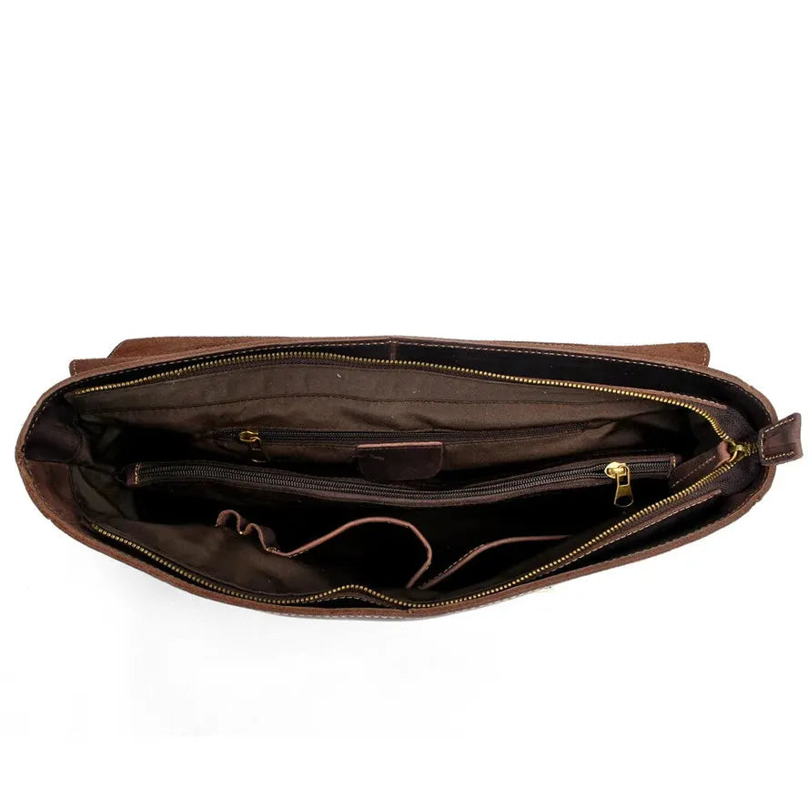 JMT-469450 Genuine Leather Business Shoulder Briefcase for Men - Retro Design, 40cm Size