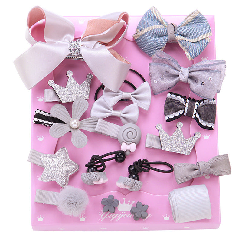 JMT-469578 Children's Handmade Hair Accessories Set with Bows - 18-Piece Collection in Various Colors and Packaging Options