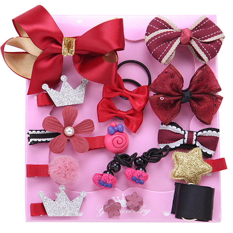 JMT-469578 Children's Handmade Hair Accessories Set with Bows - 18-Piece Collection in Various Colors and Packaging Options