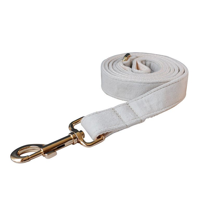 JMT-469706 Milky White Velvet Dog Collar with Alloy Buckle for All Breeds