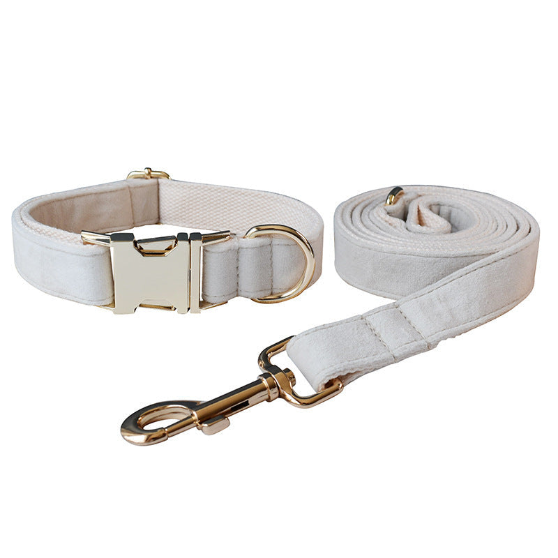 JMT-469706 Milky White Velvet Dog Collar with Alloy Buckle for All Breeds
