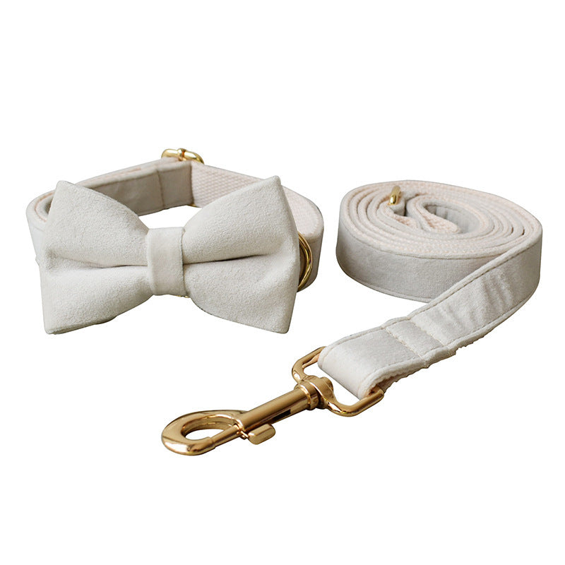 JMT-469706 Milky White Velvet Dog Collar with Alloy Buckle for All Breeds