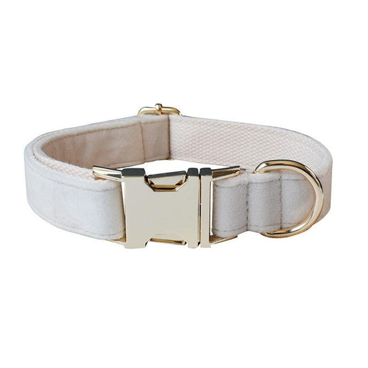 JMT-469706 Milky White Velvet Dog Collar with Alloy Buckle for All Breeds