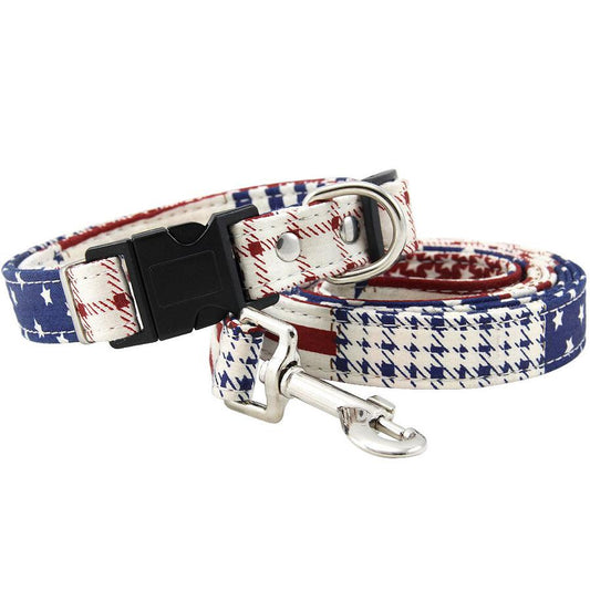JMT-470858 Pure Cotton Adjustable Dog Collar with Matching Leash - Various Sizes Available