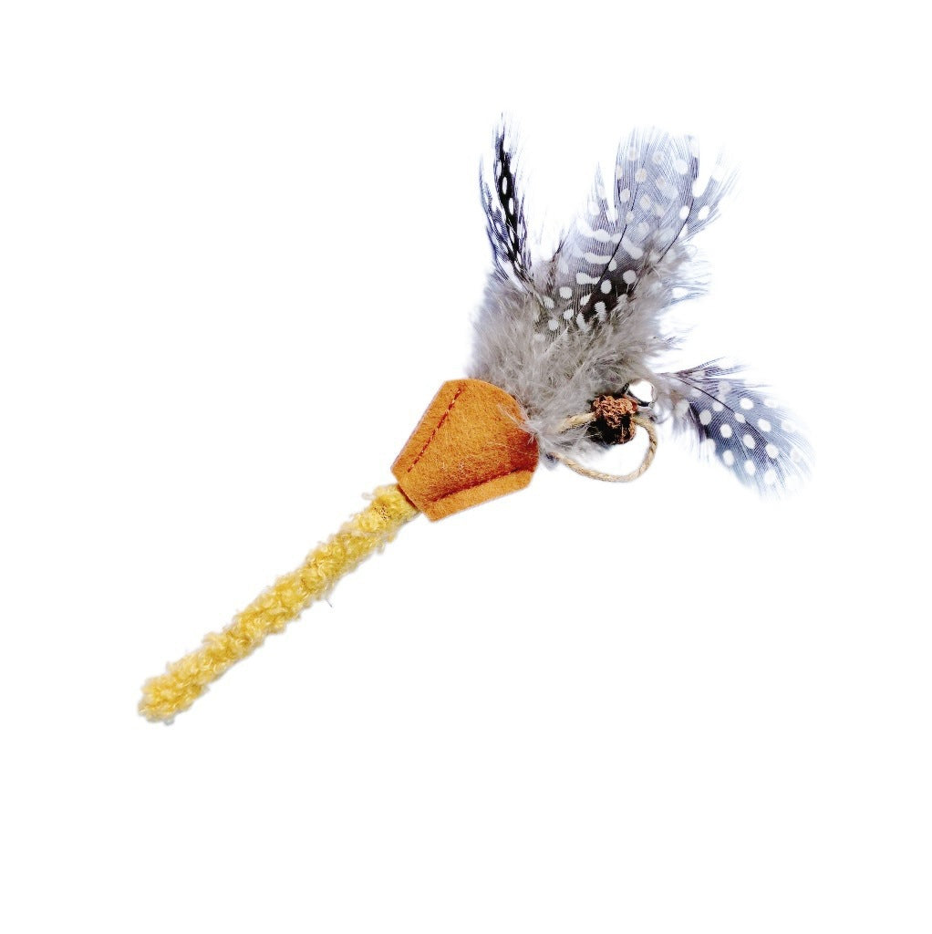 JMT-471498 Natural Polygonum Wood Molar Stick for Cats - Interactive Feather Toy