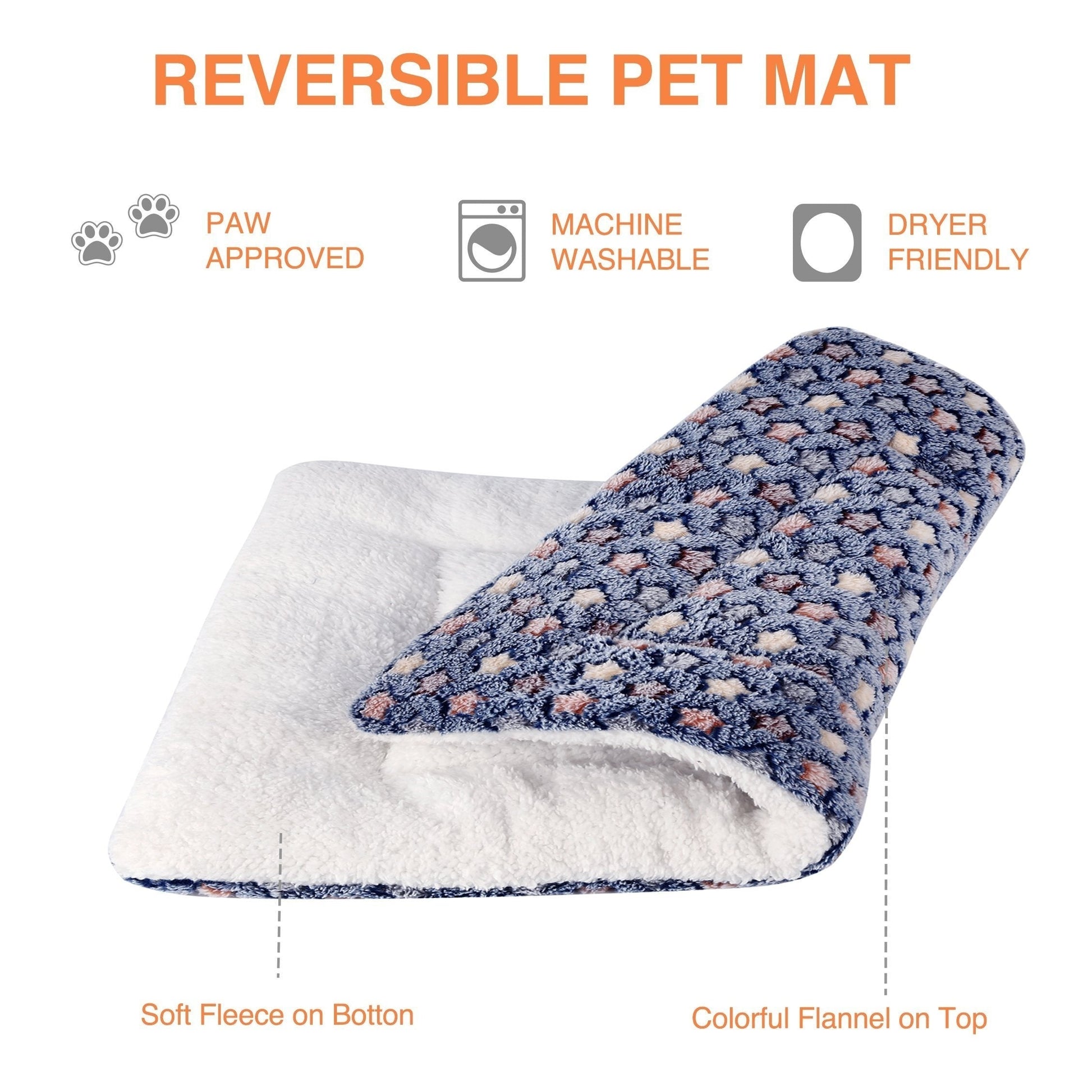 JMT-472330 Reversible Soft Coral Velvet Pet Bed Mat for Dogs and Cats - Washable Crate Pad with Non-Slip Backing