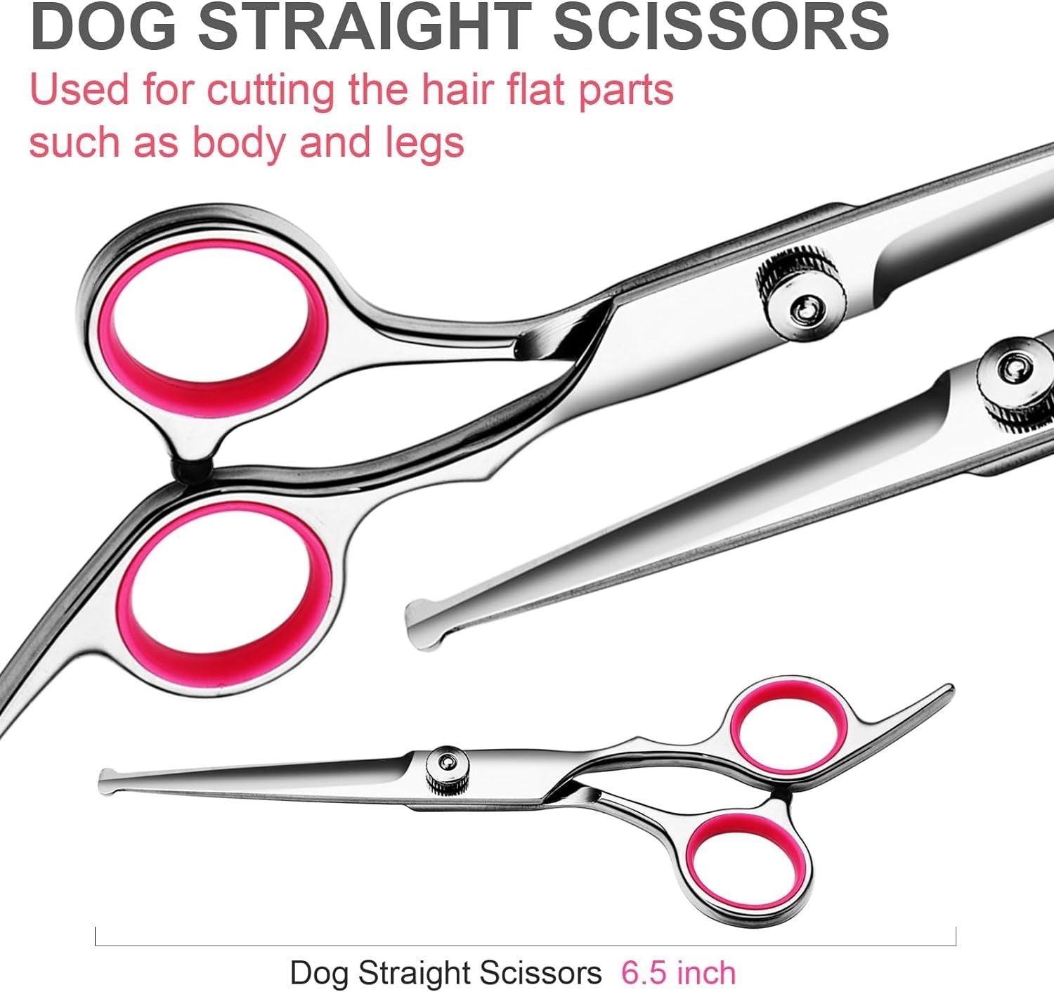JMT-472586 Professional Dog Grooming Scissors Set with Safety Round Tips, Stainless Steel Thinning and Curved Scissors, Pet Comb Included